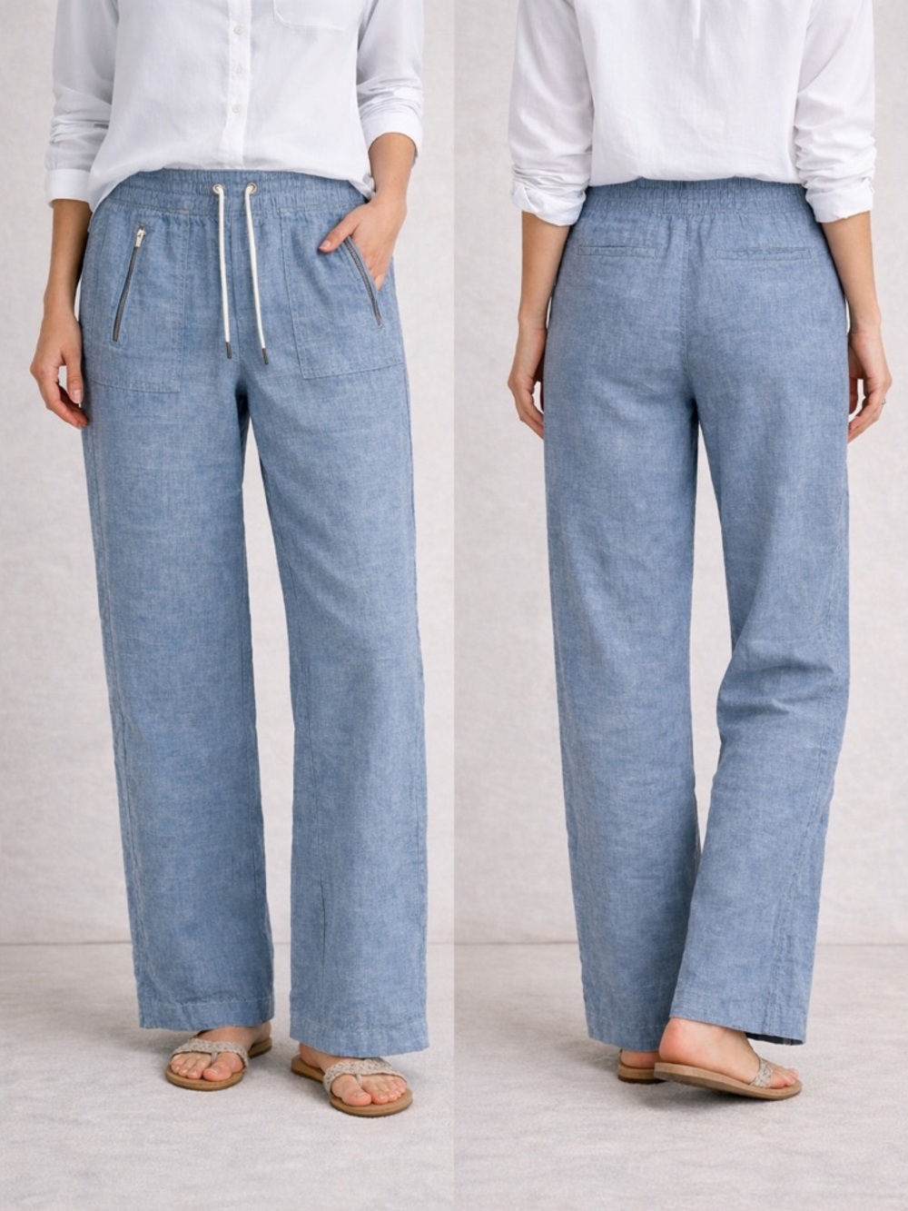 Athleta Cabo Linen Wide Leg Pant Light Blue Size 2 Vacation Travel Beach